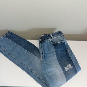 FREE PEOPLE SUPER FLATTERING Denim Patchwork SLIGHTLY DISTRESSED Jeans 26 $$